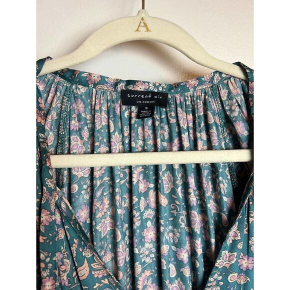 Anthropologie Current Air Tiered Green and Pink Floral Mini Dress Sz. S - Picture 9 of 12